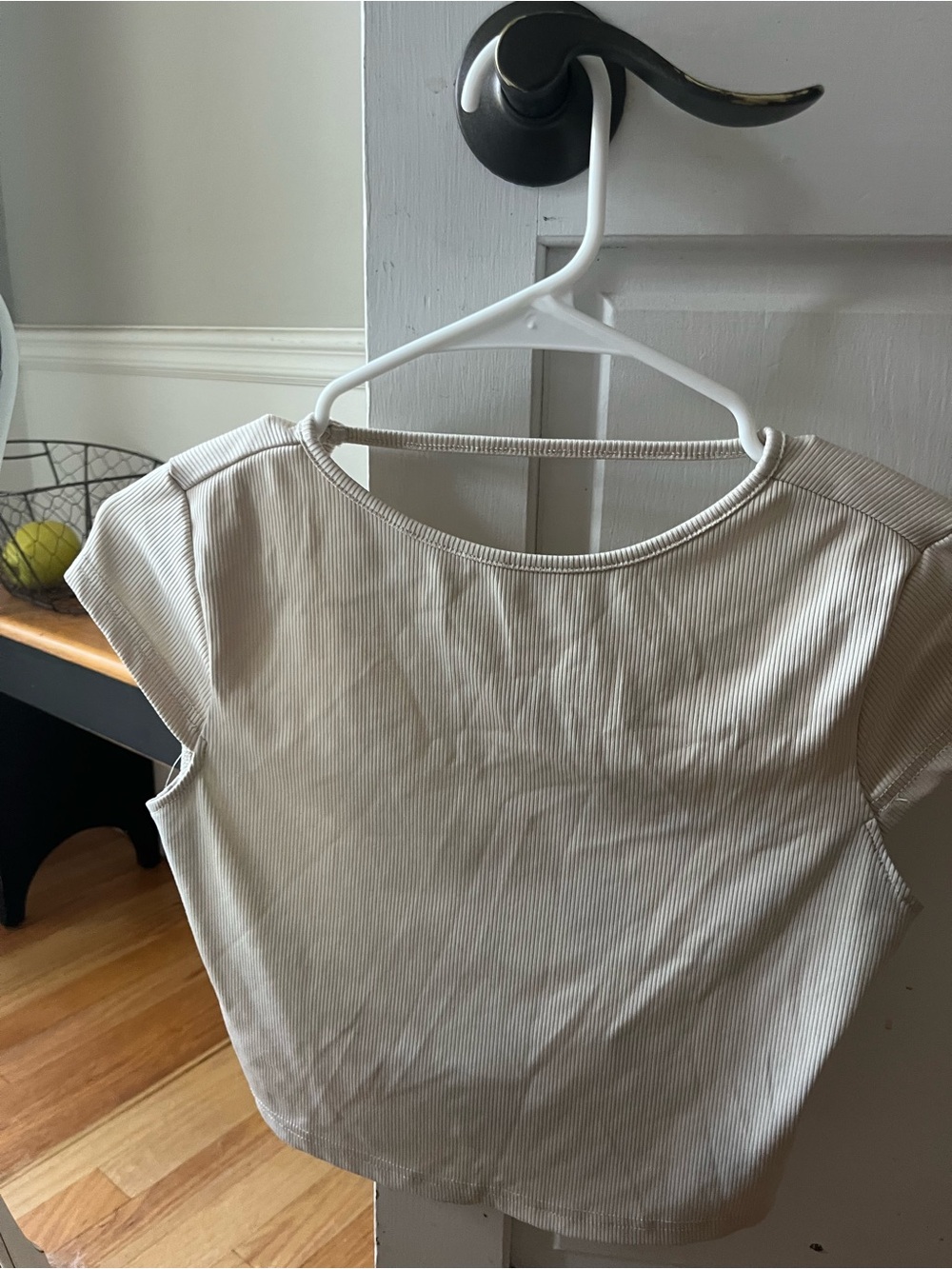 Women's Cream Short-Sleeve Ribbed Top